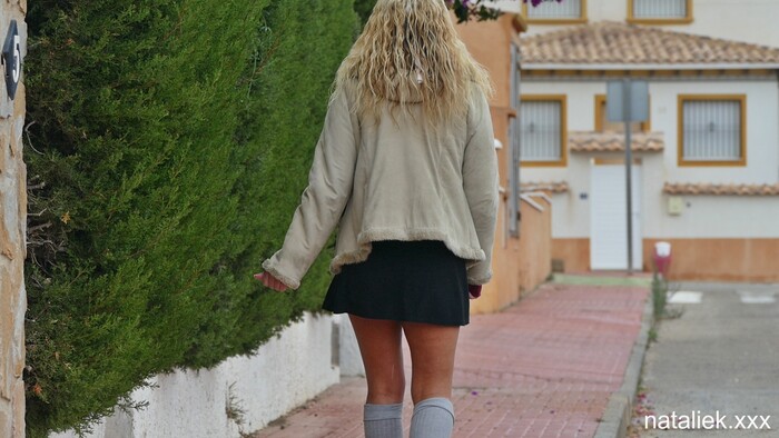Fingering in knee high socks outdoors and in my home